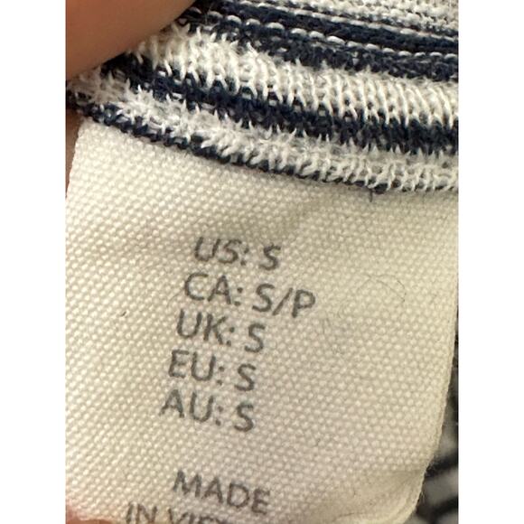 C&C blue white linen striped 3/4 sleeves lightweight hoodie size Small - Picture 4 of 13